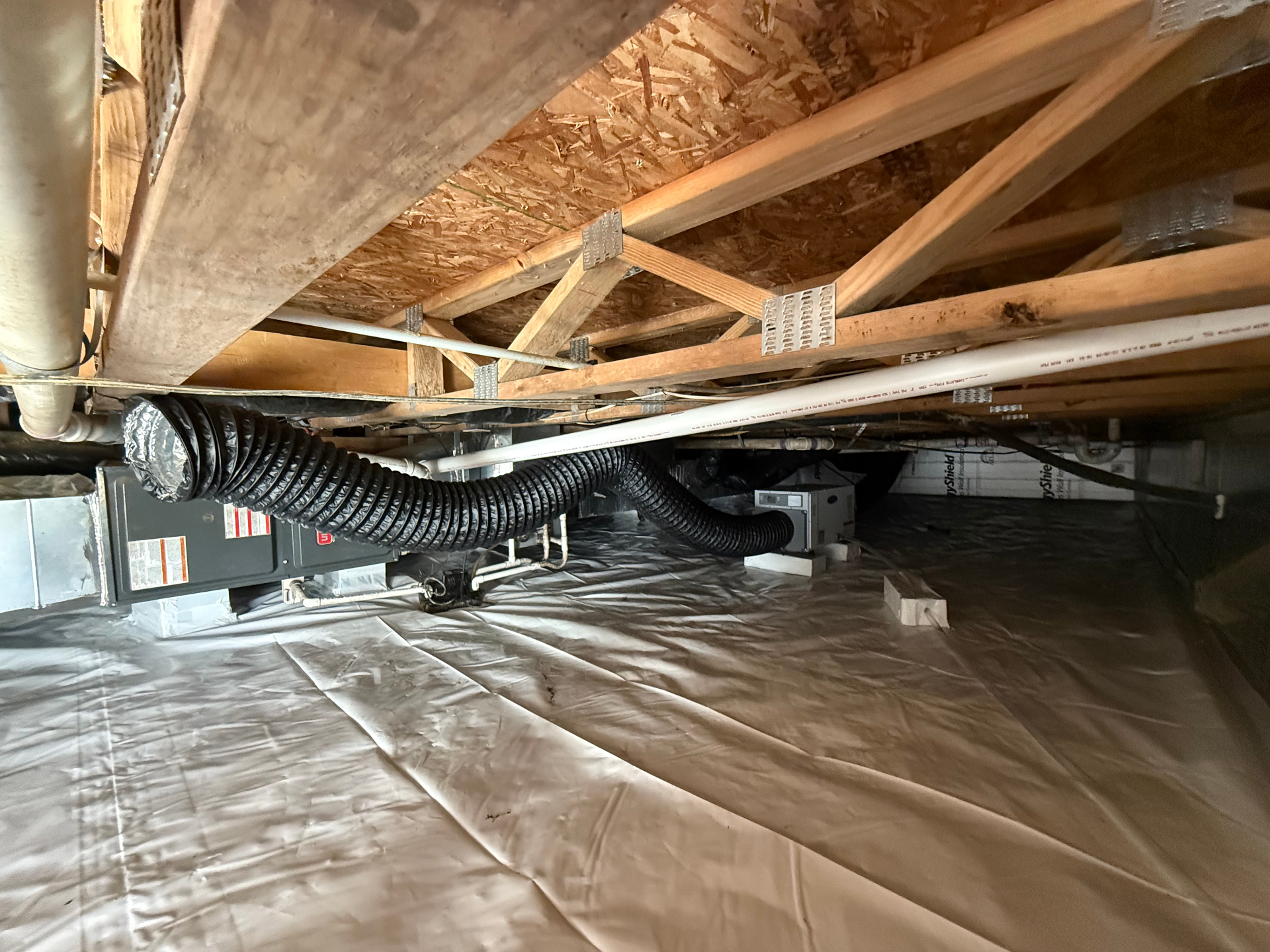 Crawl space with professional dehumidifier installation